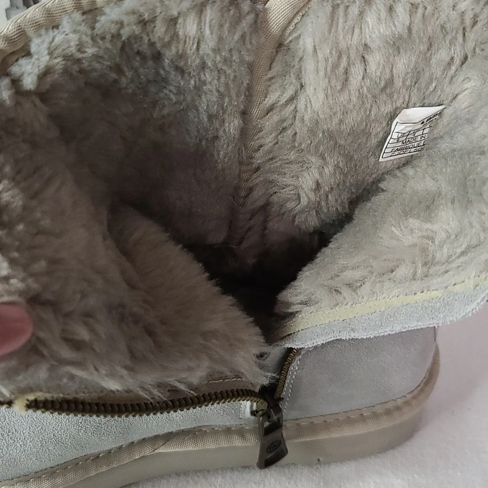 LAM Womens Light Blue Suede? Fur Lined Winter Boots Zips Lace-up Tassle Sz 6 EUC